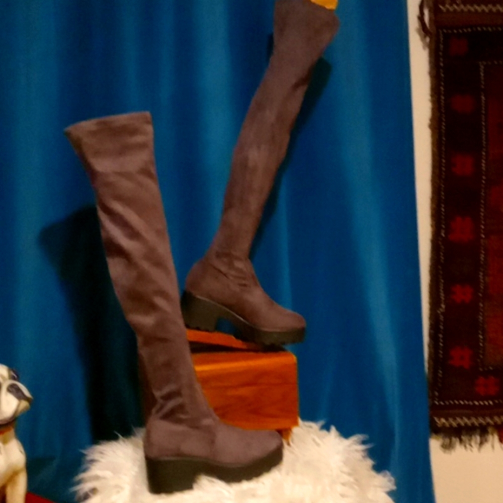 Nature Breeze Grey suede over the knee boots. Stretchy